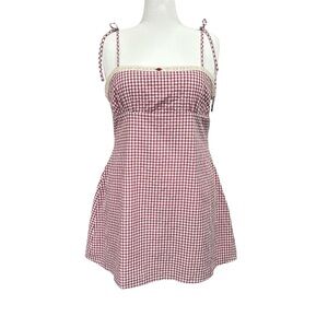 NEW Princess Polly Burkes Red Gingham Check Mini Dress Rose Accent Sz 14 Curve